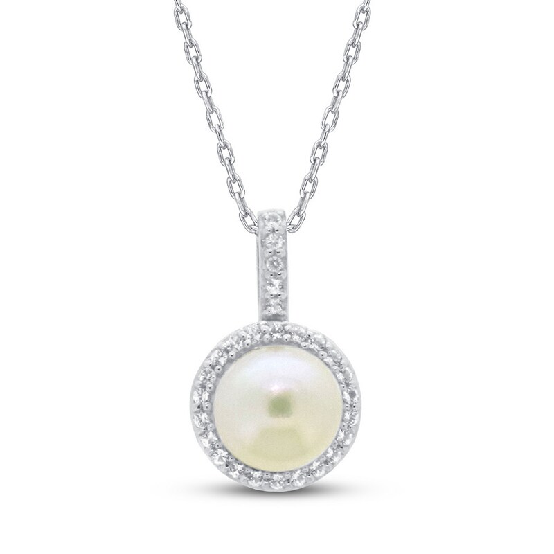 Cultured Pearl & White Topaz Necklace 10K White Gold | Jared