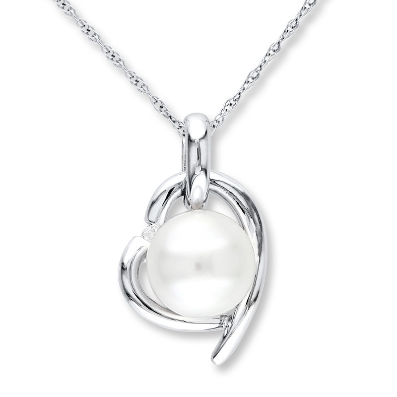 Main Image 1 of Cultured Pearl Necklace Diamond Accent Sterling Silver