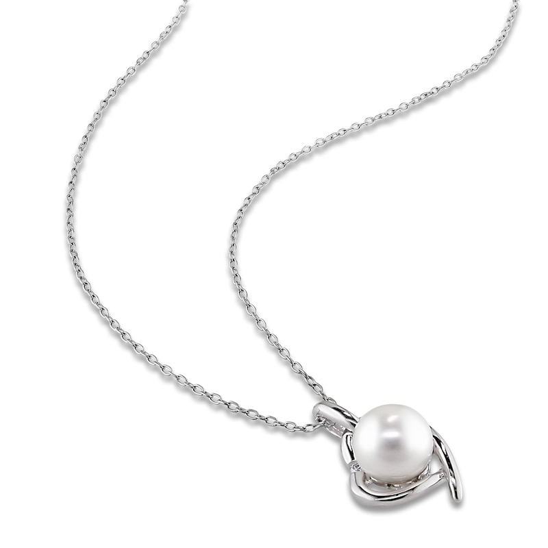 Main Image 2 of Cultured Pearl Necklace Diamond Accent Sterling Silver