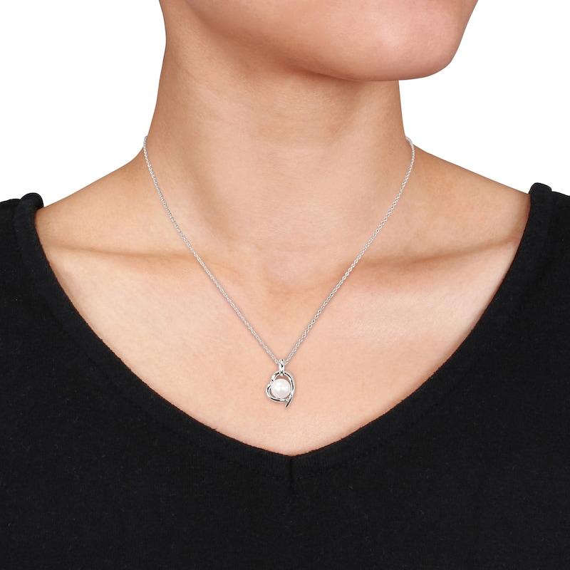 Main Image 4 of Cultured Pearl Necklace Diamond Accent Sterling Silver