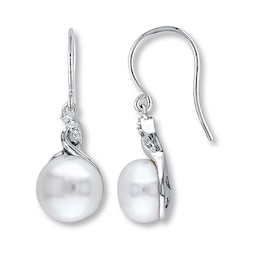 Cultured Pearl Earrings 1/20 ct tw Diamonds Sterling Silver