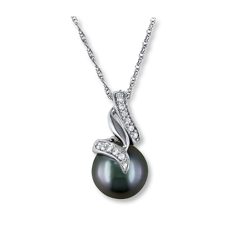 Main Image 1 of Tahitian Cultured Pearl Necklace Diamond Accents 10K White Gold