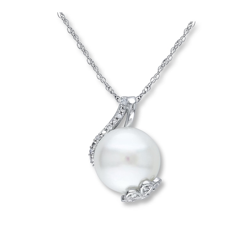 Main Image 1 of Cultured Pearl Necklace 1/10 ct tw Diamonds Sterling Silver