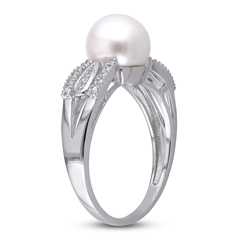 Main Image 2 of Cultured Pearl Ring 1/20 ct tw Diamonds Sterling Silver