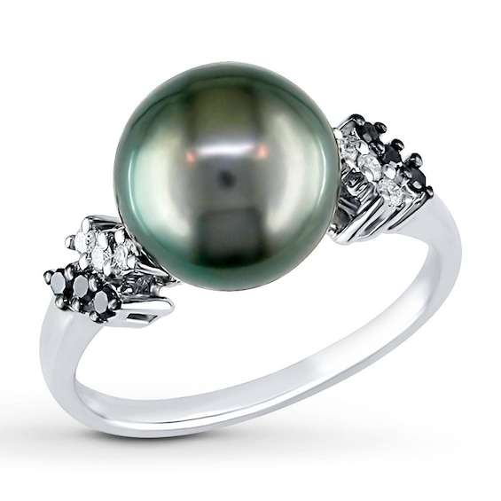 Jared Cultured Pearl Ring 1/8 ct tw Diamonds 10K White Gold