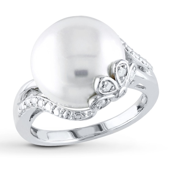Jared Cultured Pearl Ring 1/20 ct tw Diamonds Sterling Silver