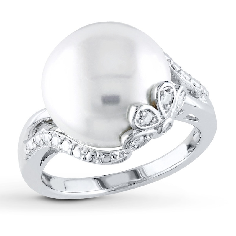 Main Image 1 of Cultured Pearl Ring 1/20 ct tw Diamonds Sterling Silver