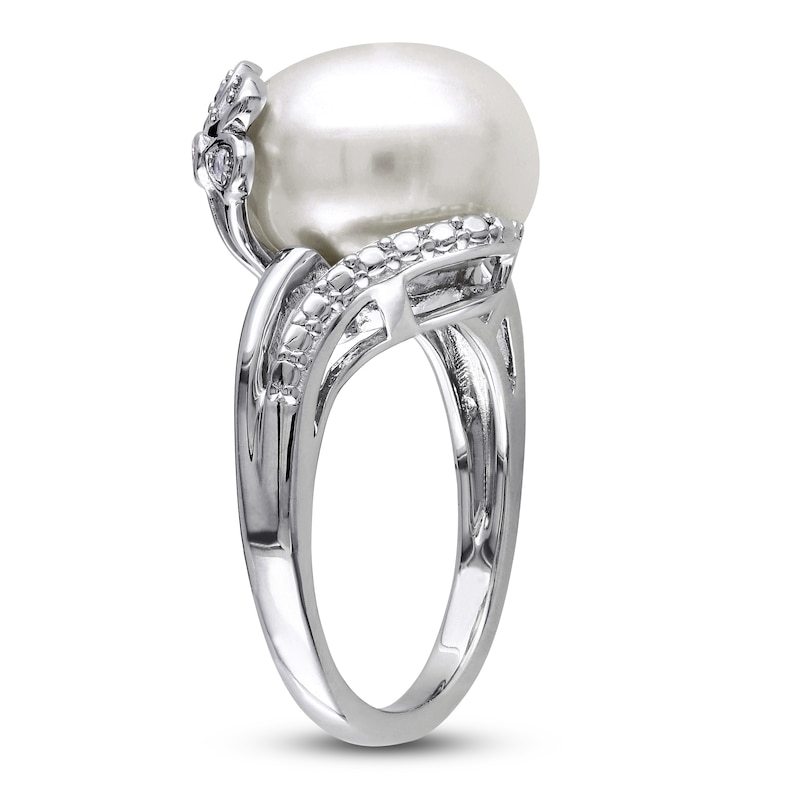 Main Image 2 of Cultured Pearl Ring 1/20 ct tw Diamonds Sterling Silver