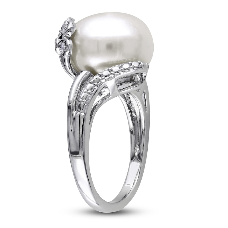 Cultured Pearl Ring 1/20 ct tw Diamonds Sterling Silver