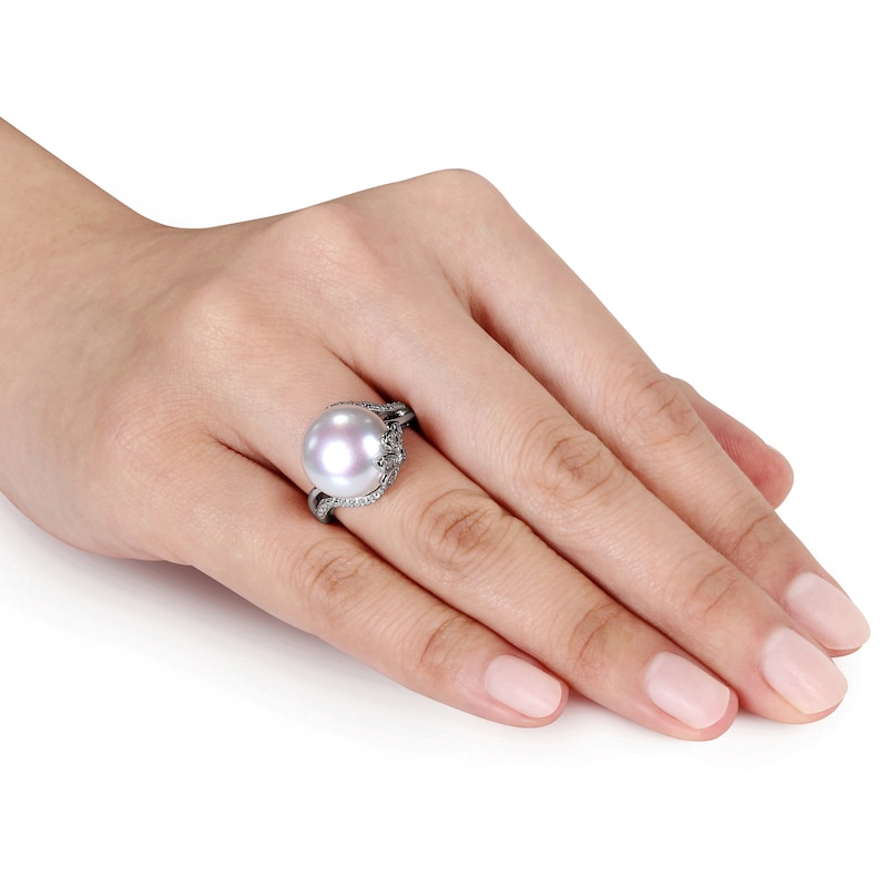 Main Image 4 of Cultured Pearl Ring 1/20 ct tw Diamonds Sterling Silver