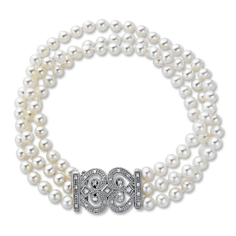 Main Image 1 of Cultured Pearl Bracelet 1/6 ct tw Diamonds Sterling Silver