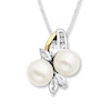 Thumbnail Image 1 of Cultured Pearl Necklace Lab-Created Sapphires Sterling Silver/10K Yellow Gold
