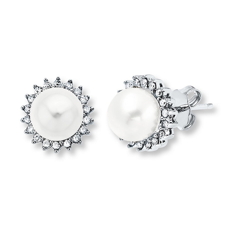 Cultured Pearl Earrings 1/4 ct tw Diamonds Sterling Silver