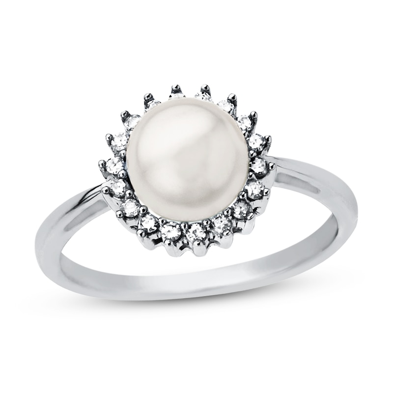 Cultured Pearl Ring 1/8 ct tw Diamond Sterling Silver