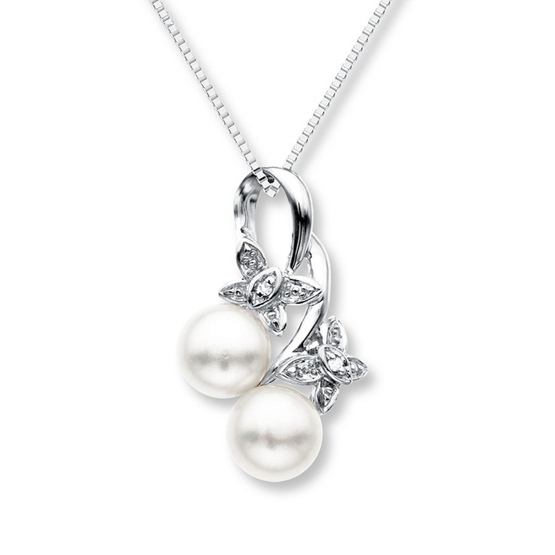 Main Image 1 of Butterfly Necklace Cultured Pearls/Diamonds Sterling Silver