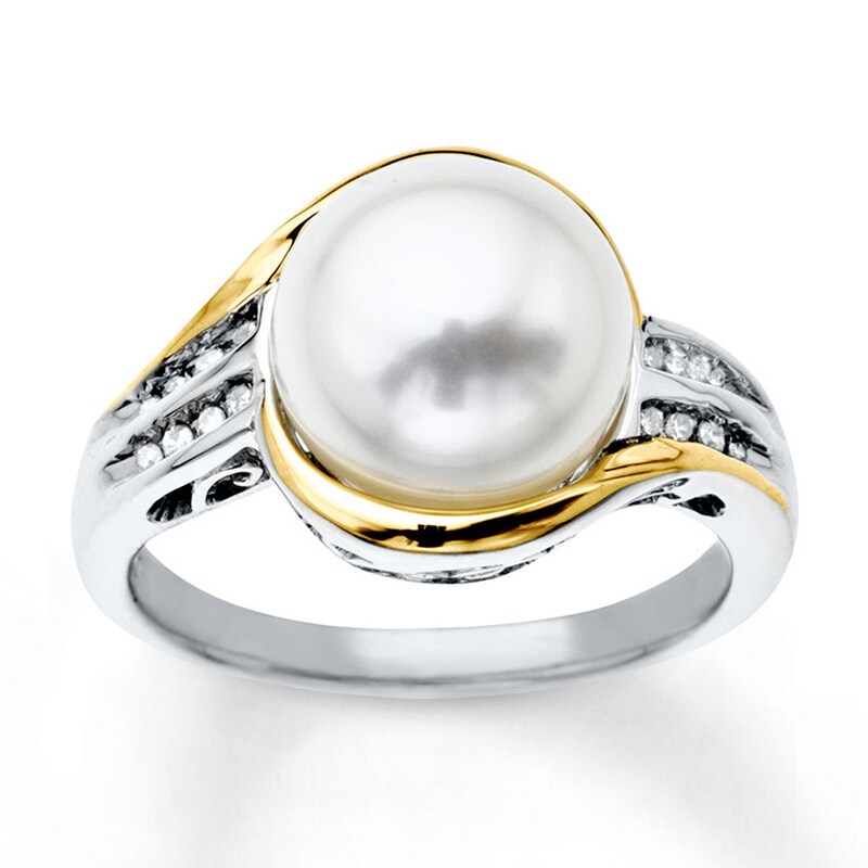 Cultured Pearl Ring 1/15 cttw Diamonds Sterling Silver/10K Yellow Gold