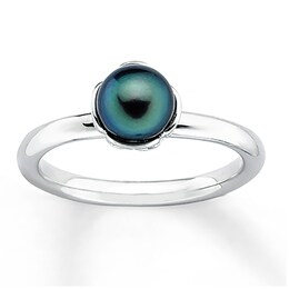 Stackable Ring Black Cultured Pearl Sterling Silver