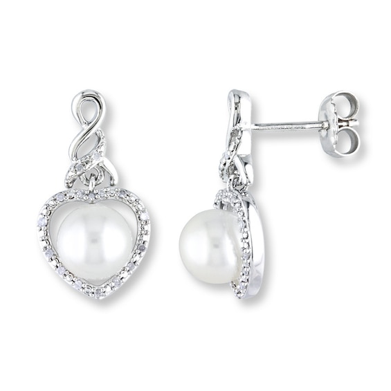 Jared Cultured Pearl Earrings 1/10 ct tw Diamonds Sterling Silver ...