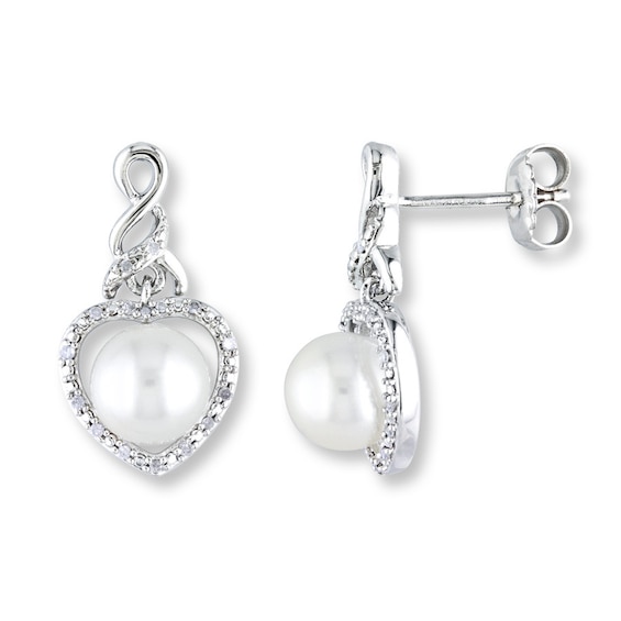 Jared Cultured Pearl Earrings 1/10 ct tw Diamonds Sterling Silver