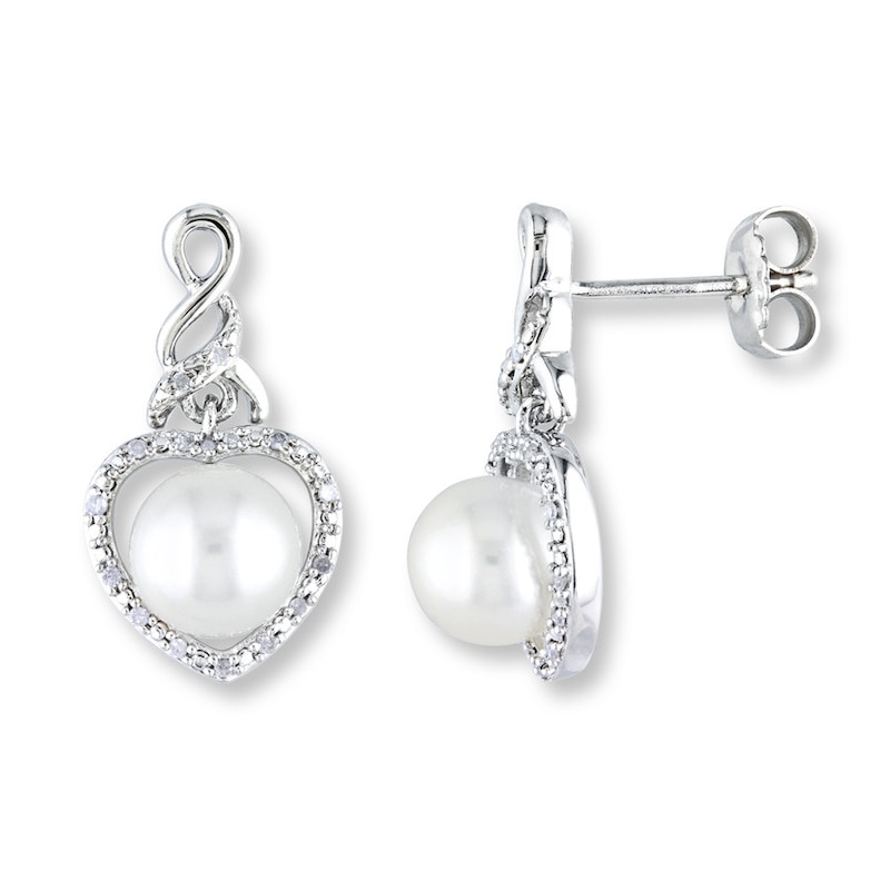 Main Image 1 of Cultured Pearl Earrings 1/10 ct tw Diamonds Sterling Silver