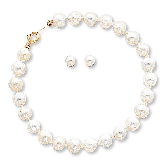 Jared Cultured Pearl Set Earrings & Bracelet 14K Yellow Gold