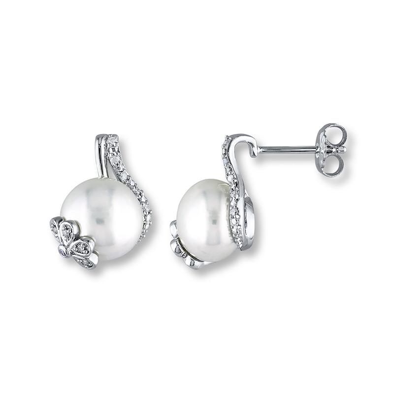 Cultured Pearl Earrings 1/10 ct tw Diamonds Sterling Silver