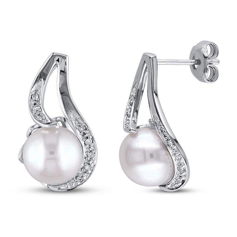 Main Image 1 of Cultured Pearl & Diamond Earrings 1/20 ct tw Sterling Silver