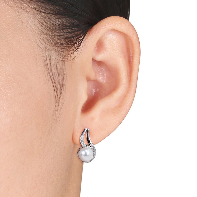 Main Image 2 of Cultured Pearl & Diamond Earrings 1/20 ct tw Sterling Silver