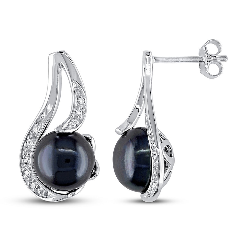 Main Image 1 of Cultured Pearl & Diamond Earrings 1/20 ct tw Sterling Silver