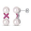 Cultured Pearl/Lab-Created Ruby Earrings Sterling Silver