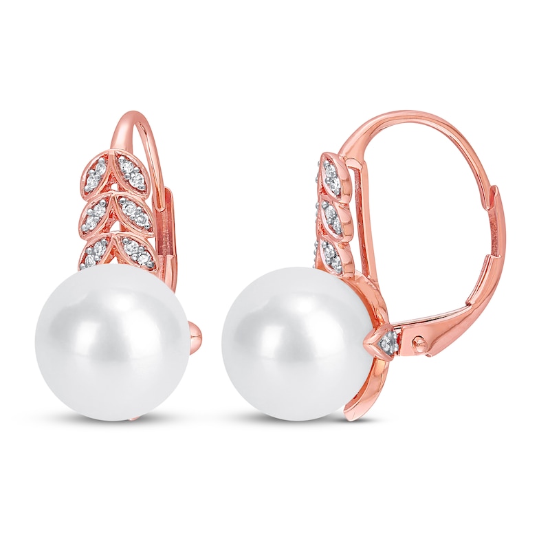 Main Image 1 of Cultured Pearl & Diamond Earrings 1/6 ct tw 10K Rose Gold
