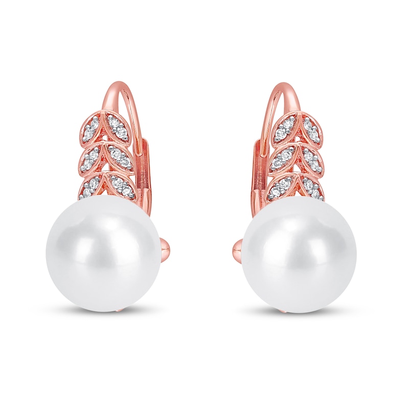 Main Image 2 of Cultured Pearl & Diamond Earrings 1/6 ct tw 10K Rose Gold