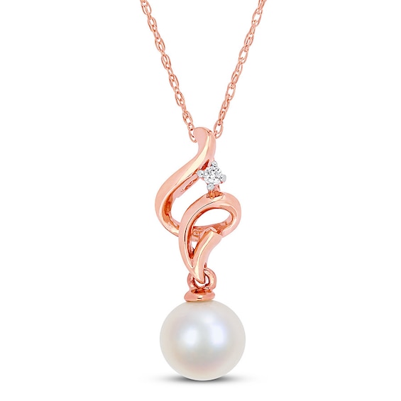Jared Cultured Pearl Necklace Diamond Accent 10K Rose Gold | Pearl Wise