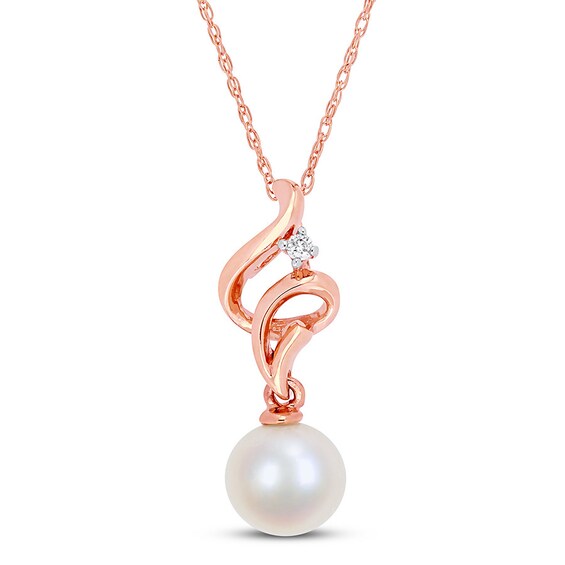 Jared Cultured Pearl Necklace Diamond Accent 10K Rose Gold