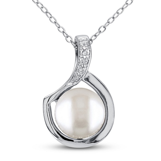 Jared Cultured Pearl Necklace Diamond Accent Sterling Silver
