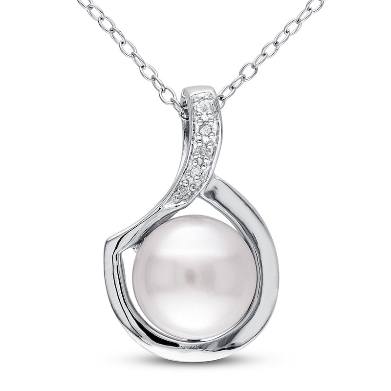 Main Image 1 of Cultured Pearl Necklace Diamond Accent Sterling Silver
