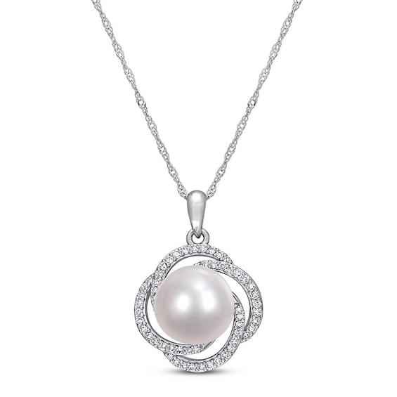 Cultured Pearl & Diamond Necklace 1/4 ct tw 14K White Gold | Jared
