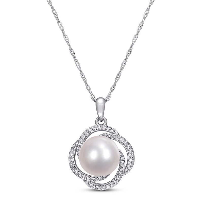 Main Image 1 of Cultured Pearl & Diamond Necklace 1/4 ct tw 14K White Gold