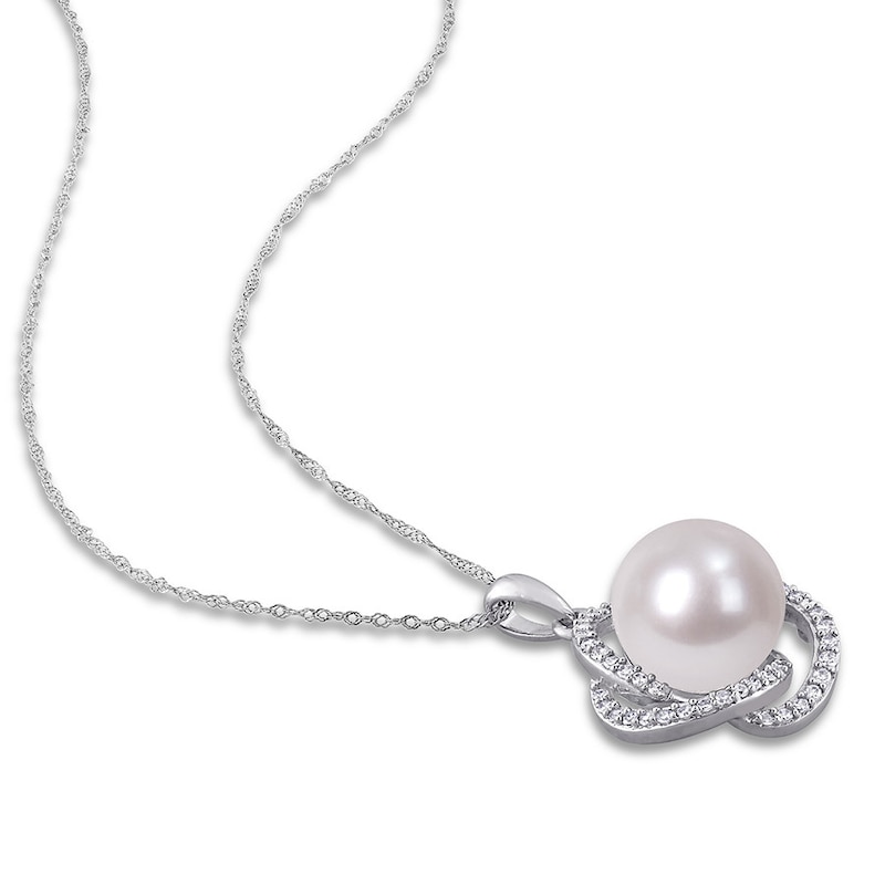 Main Image 2 of Cultured Pearl & Diamond Necklace 1/4 ct tw 14K White Gold