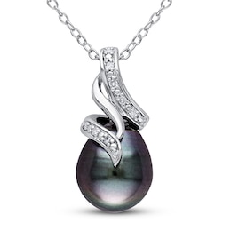 Tahitian Cultured Pearl Necklace Diamond Accent Sterling Silver