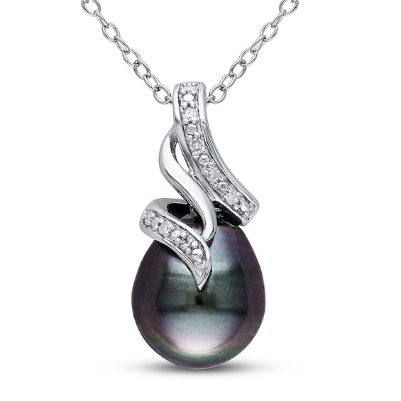 Jared Tahitian Cultured Pearl Necklace Diamond Accent Sterling Silver