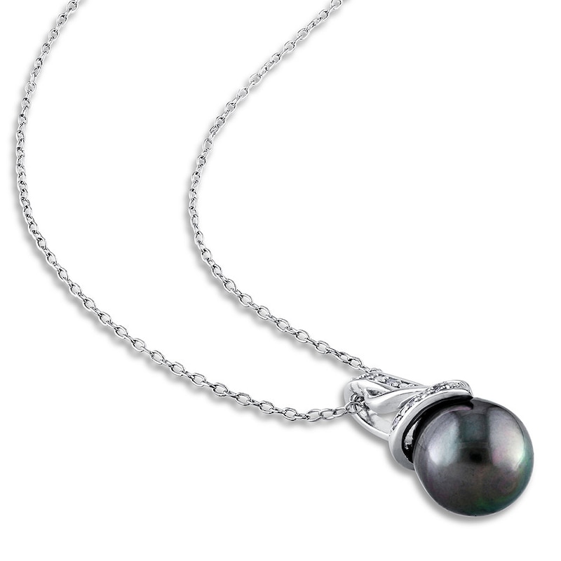 Tahitian Cultured Pearl Necklace Diamond Accent Sterling Silver