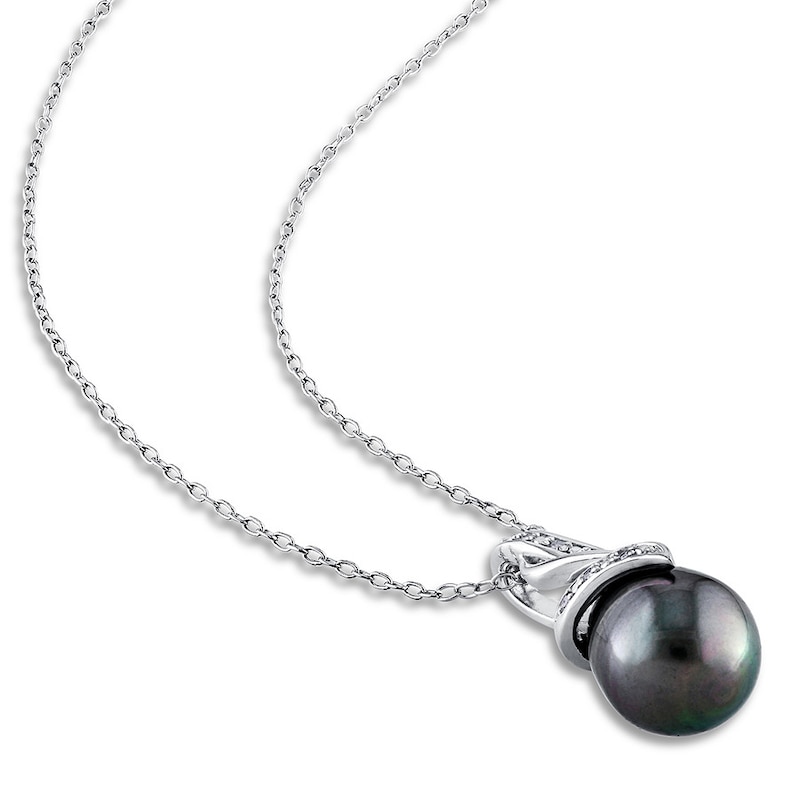 Main Image 2 of Tahitian Cultured Pearl Necklace Diamond Accent Sterling Silver