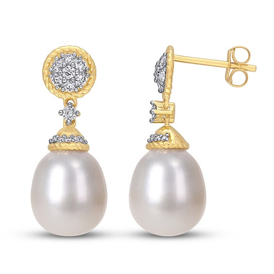 Jared Diamond & Cultured Pearl Earrings 1/3 ct tw 14K Yellow Gold