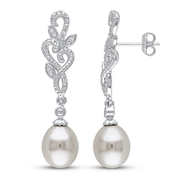 Cultured Pearl & Diamond Earrings 1/10 ct tw Sterling Silver