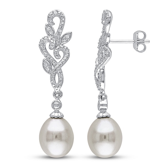 Jared Cultured Pearl & Diamond Earrings 1/10 ct tw Sterling Silver