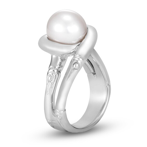 Jared John Hardy Bamboo Cultured Pearl Ring White Rhodium/Sterling Silver 9.5mm