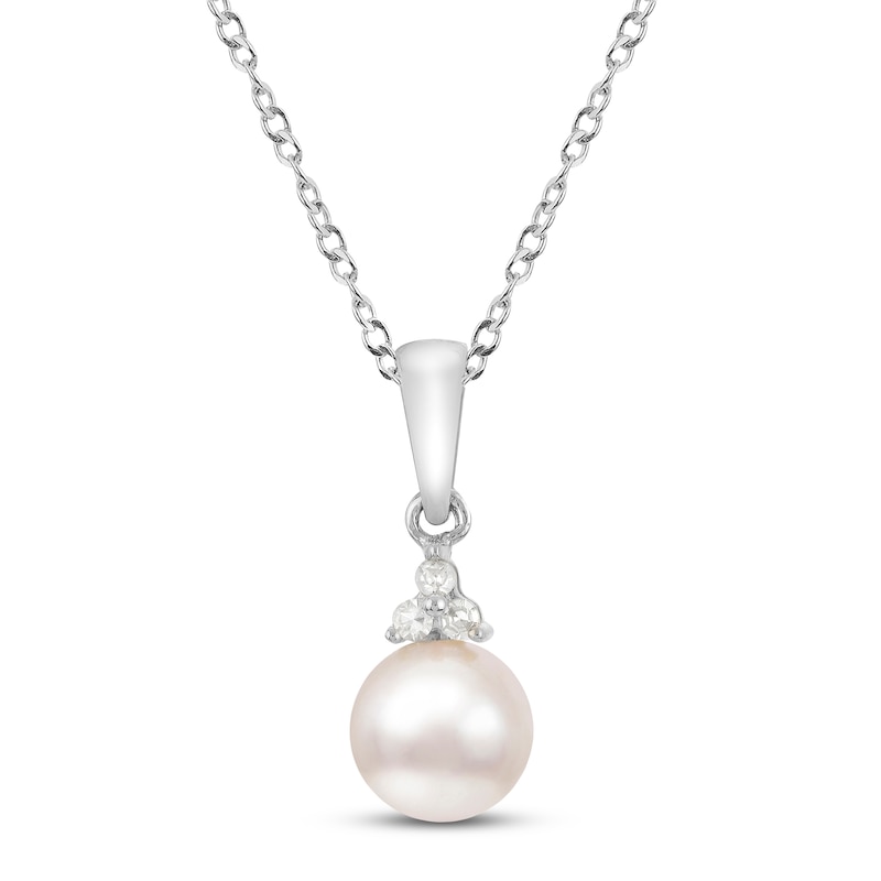 Main Image 1 of Akoya Cultured Pearl Necklace 1/20 ct tw Diamonds Round 14K White Gold
