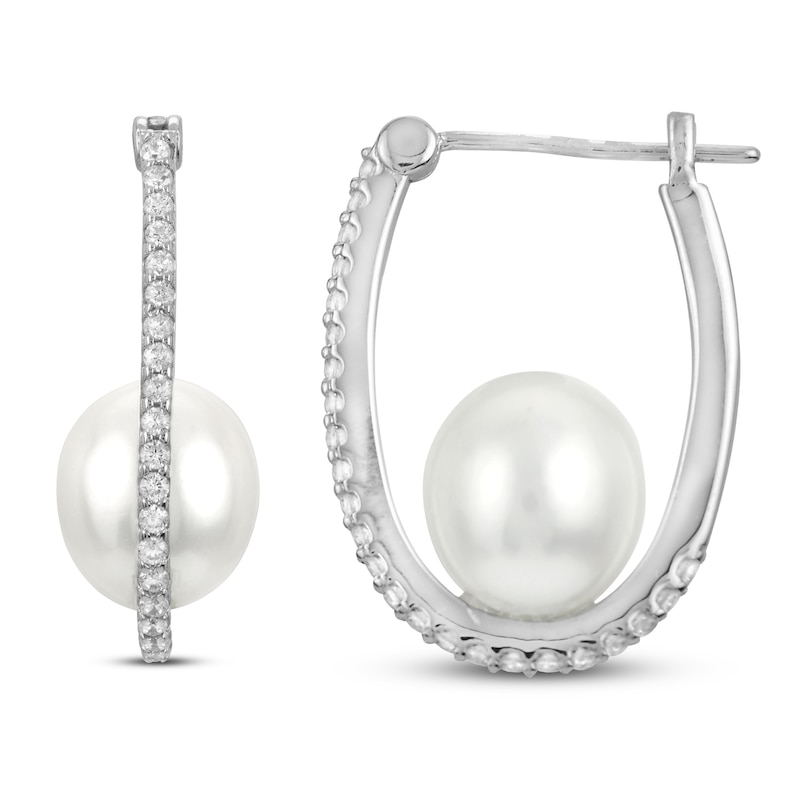 Main Image 1 of Cultured Pearl/Natural Topaz Hoop Earrings Sterling Silver