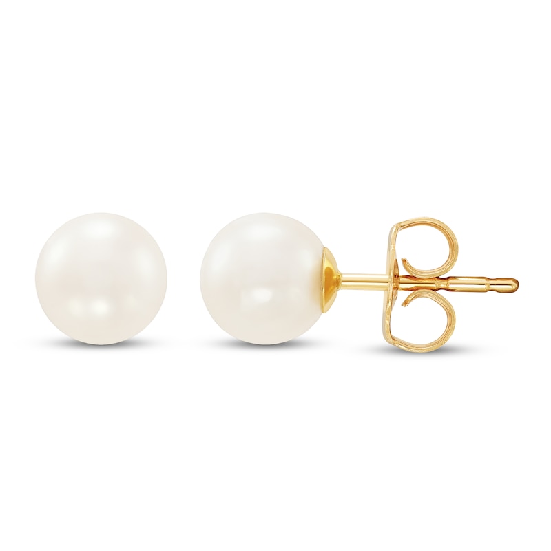 Main Image 2 of Cultured Pearl Stud Earrings 14K Yellow Gold 6.5mm